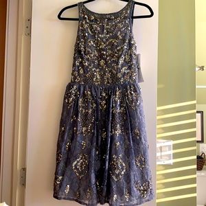Aidan Mattox Prussian Blue Beaded Party Dress